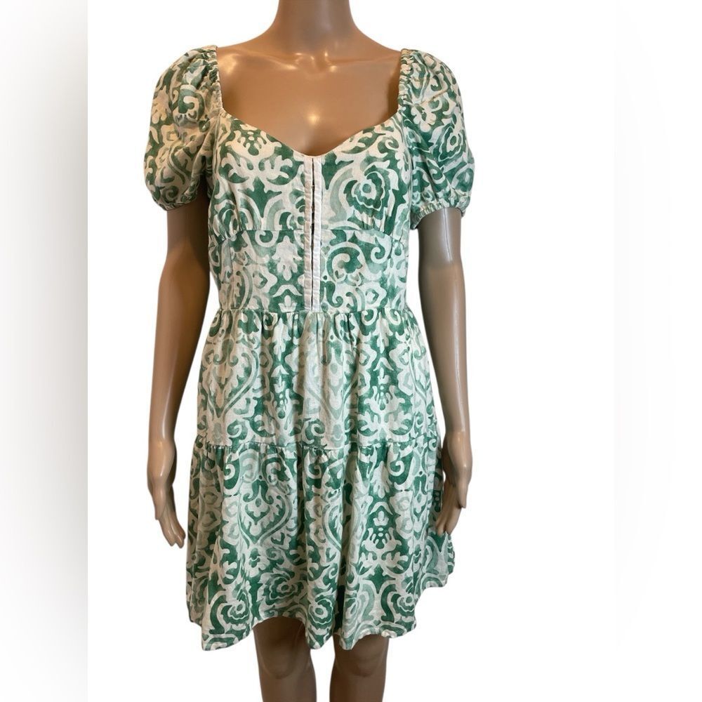 House of Harlow 1960 Puff Sleeves  Patterned Tiered Mini Dress  size M